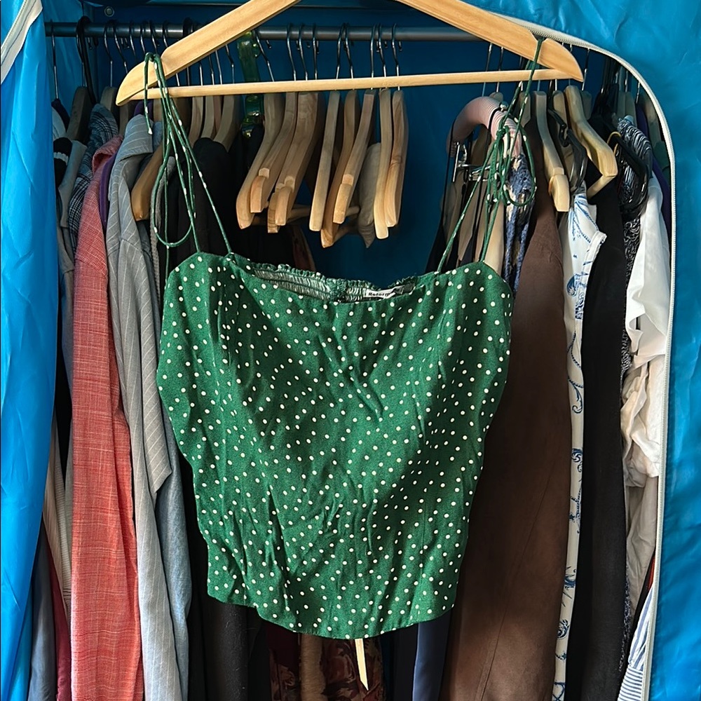 Reformation Meyer Green Polka Dot Women's Top
